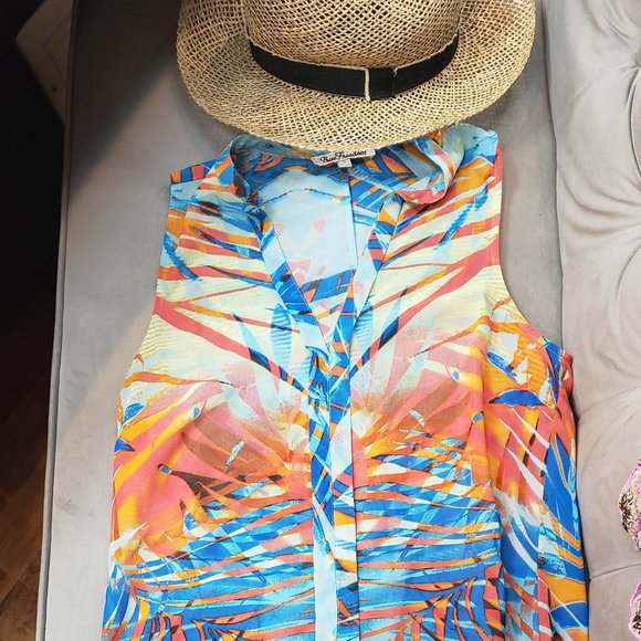 True Freedom Palm Leaf Sheer Top/Coverup  Size S  Multicolor - Picture 1 of 7
